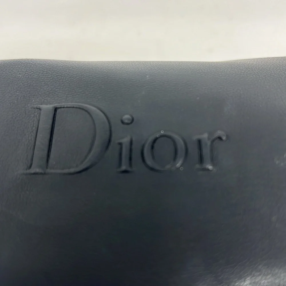 Dior Christian Dior Vegan Black Leather Zip Cosmetic Clutch Pouch